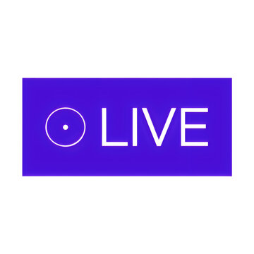 Purple live streaming button icon with a white circle and text