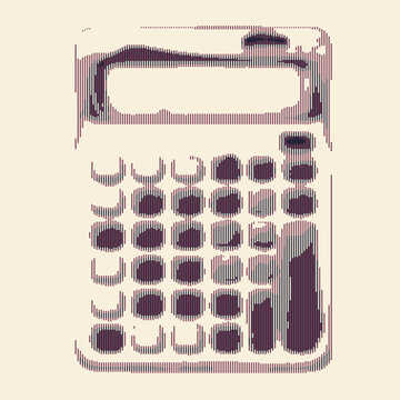 Retro-inspired calculator rendered in geometric patterns and muted tones