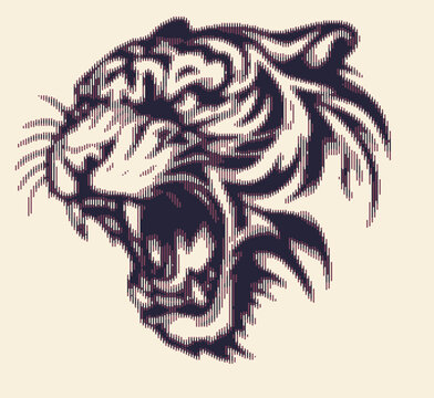 Stylized tiger head illustration with bold geometric lines and dynamic expression
