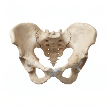 Human pelvic bone structure, anatomical model of the human pelvis isolated on white background