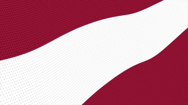 Flag of Latvia waving slowly in the foreground and moving upwards.