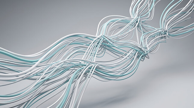 Abstract tangled colorful cables forming intricate network design pattern transparent background