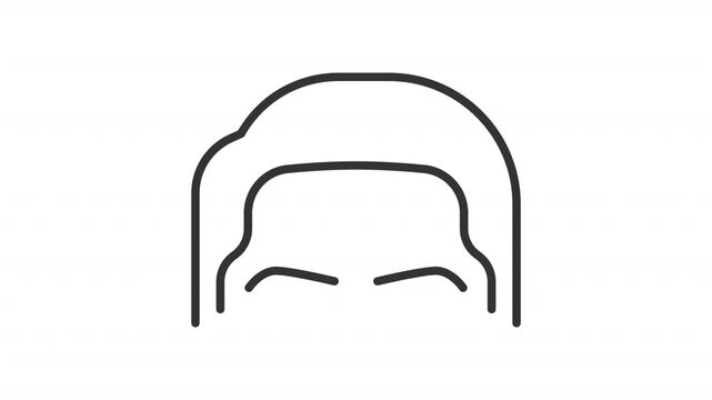 Animated male hair and eyebrows outline icon. Body parts demonstration animation. Symmetrical facial features. Geometric hair shape. Flat line motion graphic loop on transparent white