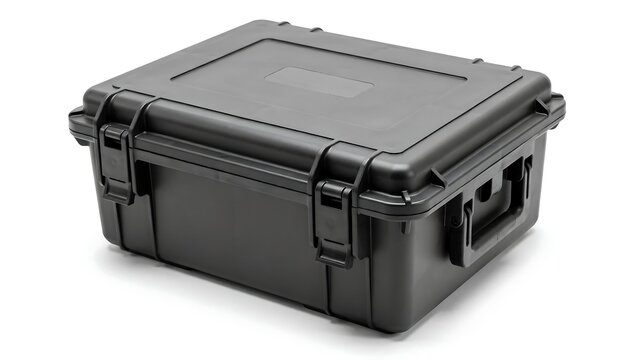 Durable black plastic storage case with sturdy carrying handles and latches