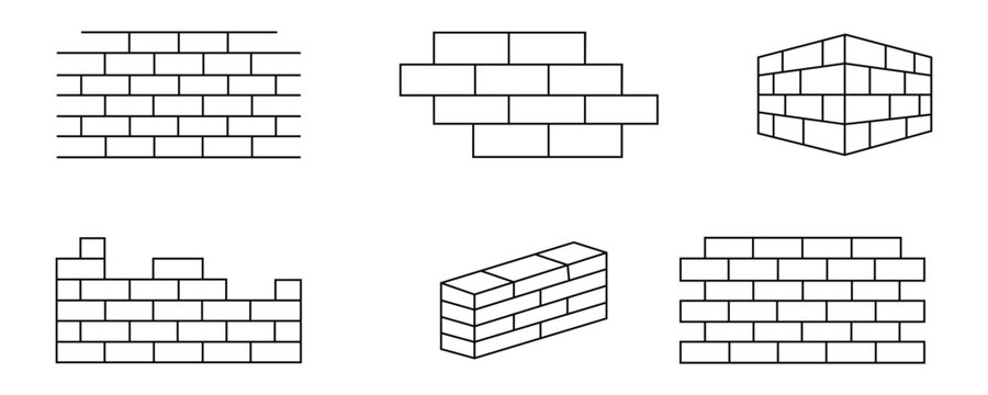 Collation of brick wall icon vector set. Brick stone icon wall construction architecture barrier structure symbol. Vector illustration of an abstract background.