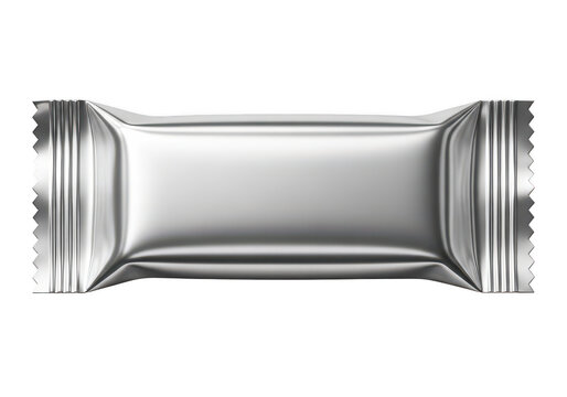 Silver snack bar wrapper mockup isolated on transparent background