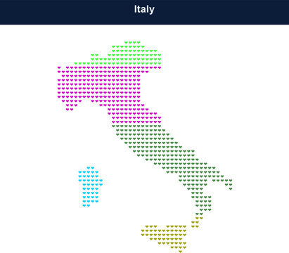 Colorful dotted map of italy made of small pixels in a modern digital style design