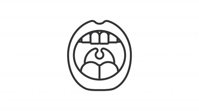 Animated opening mouth outline icon. Oral hygiene animation. Dental health with clarity. Body part. Personal care and health education. Flat line motion graphic loop on transparent white