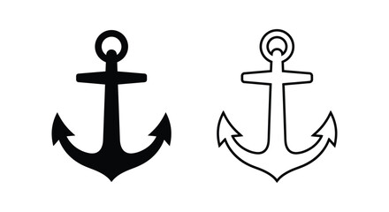 Two nautical anchors are depicted as a solid silhouette and a black outline on a © Sonababu