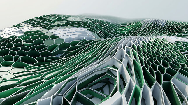 Abstract geometric surface with hexagonal and pentagonal pattern design transparent background