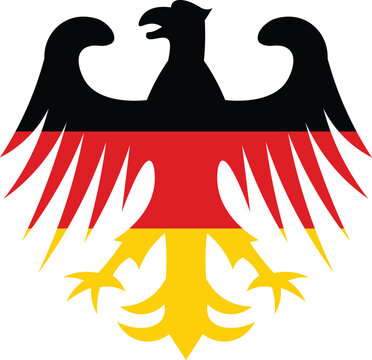 German eagle silhouette in black, red, and gold flag colors