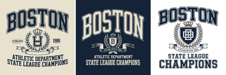 Boston athletic department vintage style typography vector designs for sports apparel © Vectyx
