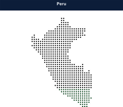 Map of peru made of small dark square dots on a clean flat surface