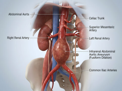 3D medical illustration infrarenal abdominal aortic aneurysm