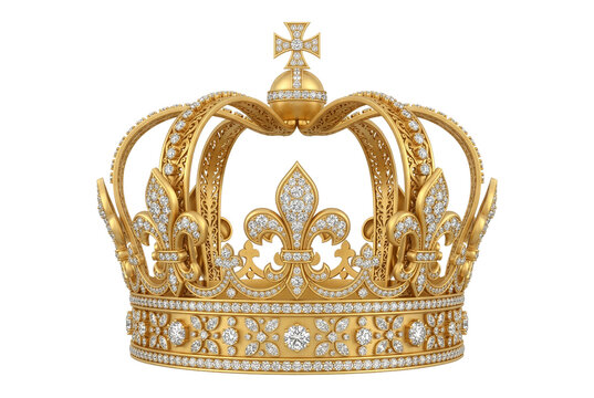 Imperial Golden Royal Crown Adorned with Diamonds and Fleur de Lis