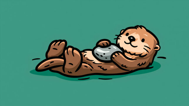 Sea otter floating on its back holding a stone on its belly