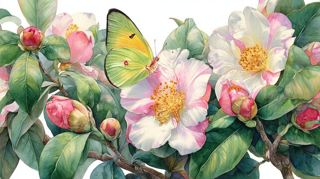 watercolor botanical butterfly and flowers texture template background. Design for wedding, vip cover, poster, rsvp moderncard.Valentine's Day	