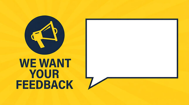 Feedback request design with megaphone icon