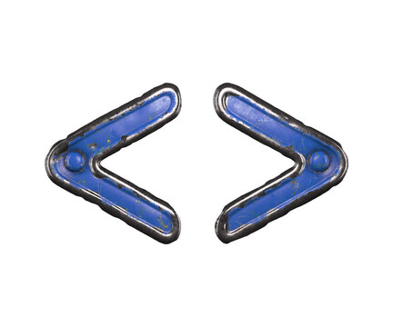 Blue scratched metal angle brackets with rivets