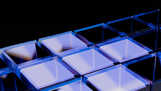 Blue and Black Faceted Square Grid Background, Modern Abstract Concept