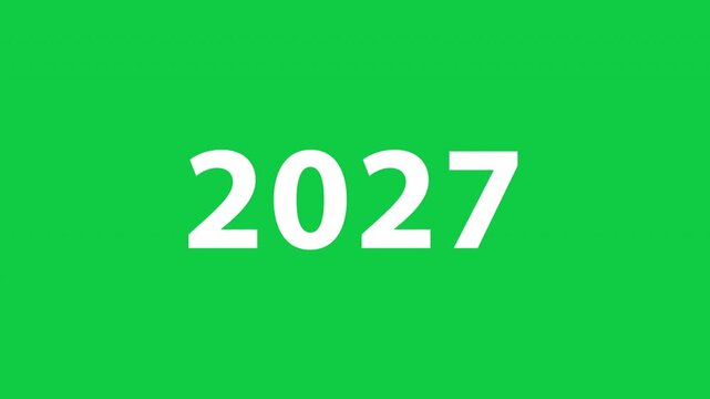 Happy new year 2027. Scrolling timeline animation from 2000 to 2027 on green screen background. Festive design for New Year Eve celebration