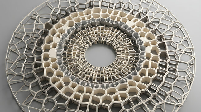 Intricate geometric honeycomb structure with hexagonal pattern design and spiral center transparent background