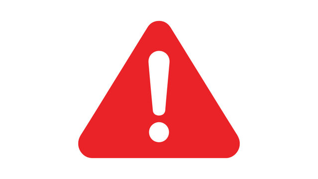Minimalist red warning triangle icon with white exclamation mark symbolizing caution, alert, danger, attention, safety notice, hazard sign, and important information indicator on white background