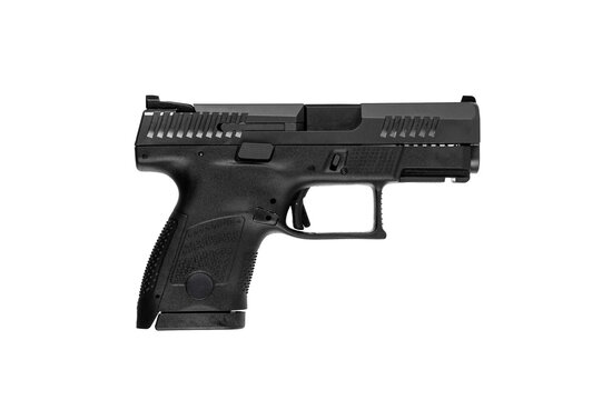 Modern tactical handgun on white background