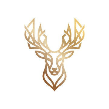 Elegant golden deer head line art logo design minimalist stag with antlers vector