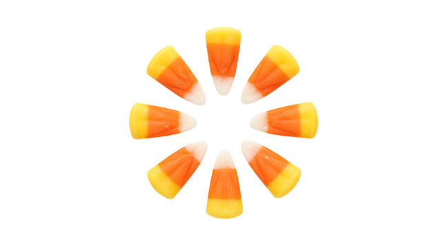 Candy corn arranged in a circle on a transparent background