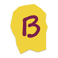 Letter b written in dark purple on a bright yellow irregular shaped paper patch © MST LOVELY BEGUM