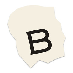 Letter b printed in black on a rough torn paper shape with a light cream color © MST LOVELY BEGUM