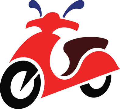 Red motor scooter vector icon, vintage moped delivery bike illustration, classic city transport graphic for logistics and travel