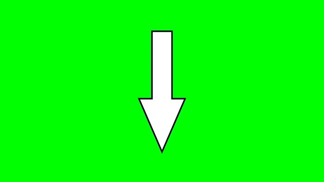 White Down Arrow Animation on Green Screen - Pointing Direction Indicator Loop