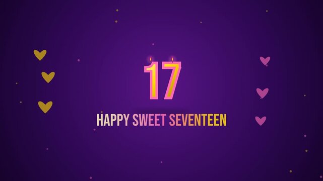 happy sweet seventeen, sweet 17, sweet seventeen, 17th birthday, seventeenth birthday, happy birthday 17, birthday number 17, number 17, age 17, birthday candle, candle number, birthday animation, bir