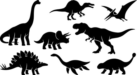 Dinosaur Silhouettes Vector Set, Prehistoric Animals and Jurassic Creatures Symbols © zisun