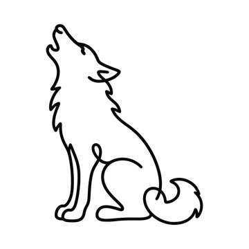 Howling wolf silhouette one line art black and white minimalist vector for freedom concept