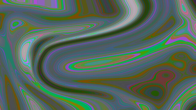 Abstract liquid swirl pattern with iridescent green, purple, and grey tones