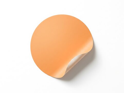 Blank orange circular sticker with folded corner round label adhesive tag curled corner peeling label graphic resource circle shape design element product tag paper sticker branding element
