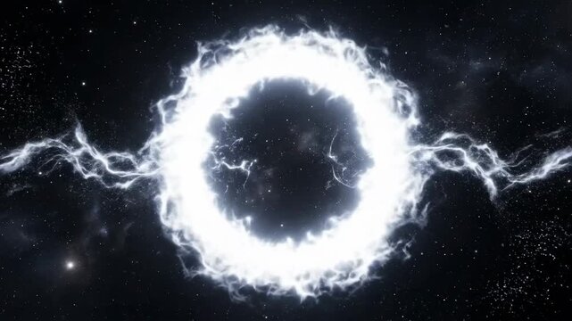 Circular energy portal expands and contracts against a dark starry background loop expansion contraction glowing stellar astral cosmic