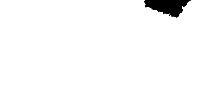 Watercolor effect flowing black ink spread overlay, organic watercolor ink drop bleed animation, abstract paint brush stroke shape black ink splattering flowing on black screen. 4k video