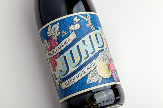 Juno Grenache Noir South African Red Wine Bottle with Decorative Blue Label 