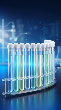 Laboratory test tubes containing different colored liquid samples