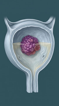 Medical illustration showing uterine fibroid growth inside womb cavity