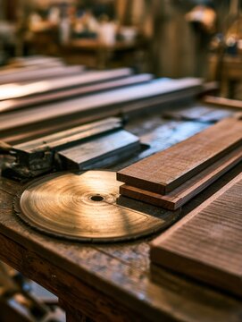 Yellow Circular Saw on a Wooden Workbench