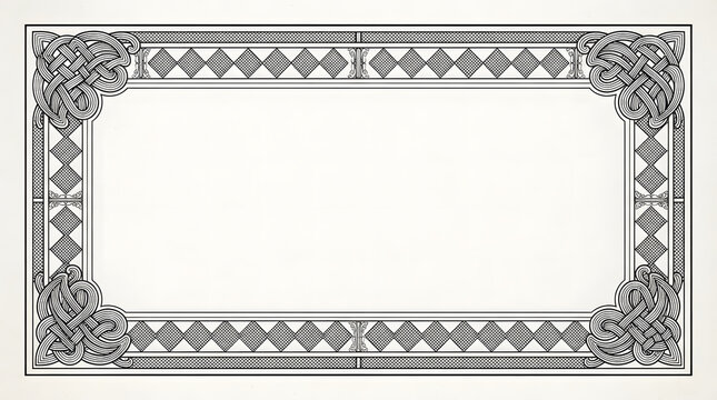 Minimalist antique rectangular border frame with intricate black ink ornamental patterns on white