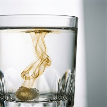 Dissolving sugar cube in water with elegant swirls