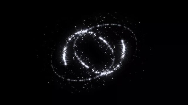 White luxury glitter light circle trail, twinkling white glowing star with sparkling glitter animation, magic line dust, pixie dust path, magic sparkles glitter line stars on black screen. 4k video