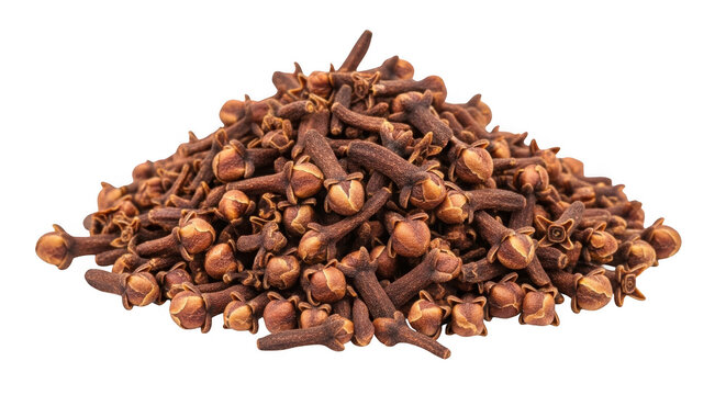 A pile of dried organic cloves isolated on transparent background