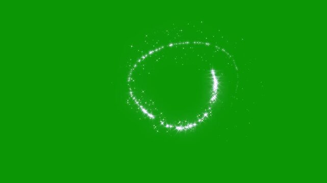Glowing twinkling glitter stars, glowing white glitter particles, fairy dust wand motion, magic sparkles glitter line stars, white glitter wand sparkles on green background. 4k video